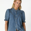 BLUE DENIM YOKE WAVES SHIRT