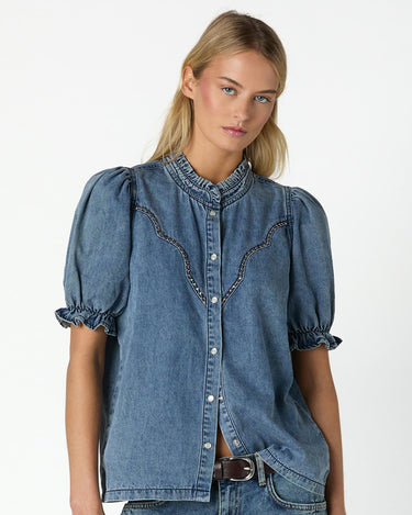 BLUE DENIM YOKE WAVES SHIRT