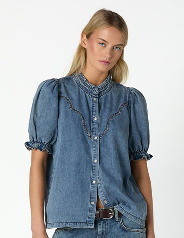 BLUE DENIM YOKE WAVES SHIRT
