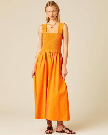 ORANGE ELASTICATED DRESS