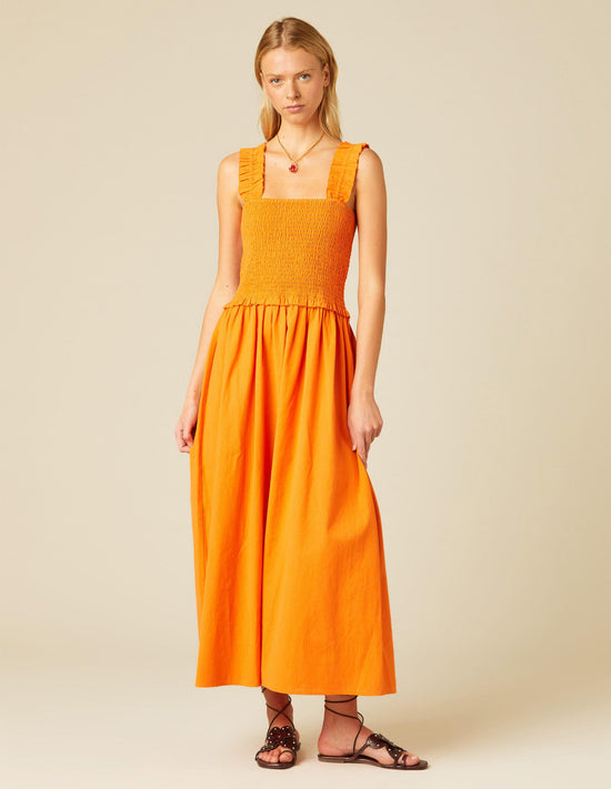 ORANGE ELASTICATED DRESS