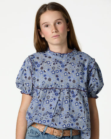FLORAL PRINT SHIRT WITH BLUE STITCHING
