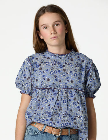 FLORAL PRINT SHIRT WITH BLUE STITCHING
