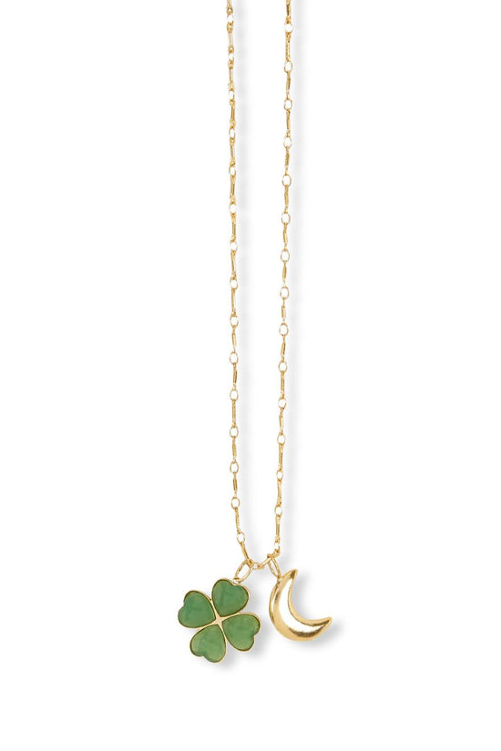 CLOVER AND MOON CHARM NECKLACE