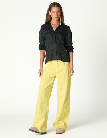 LIME FRINGED PRINT TROUSERS