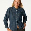DARK BLUE STUDDED DENIM SHIRT