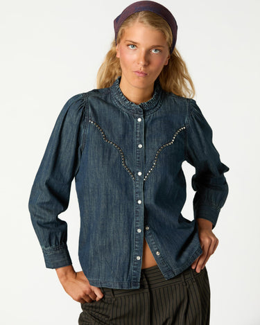 DARK BLUE STUDDED DENIM SHIRT