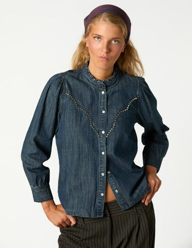 CAMISA DENIM TACHAS DARK BLUE