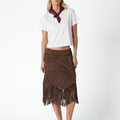 BROWN SUEDE FRINGED SKIRT