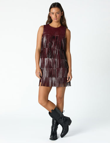BURGUNDY FRINGE DRESS