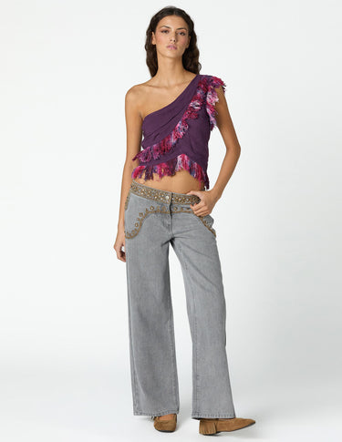 EMBROIDERED YOKE TROUSERS GREY