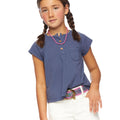 Blue short-sleeved button-up shirt