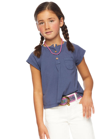 Blue short-sleeved button-up shirt