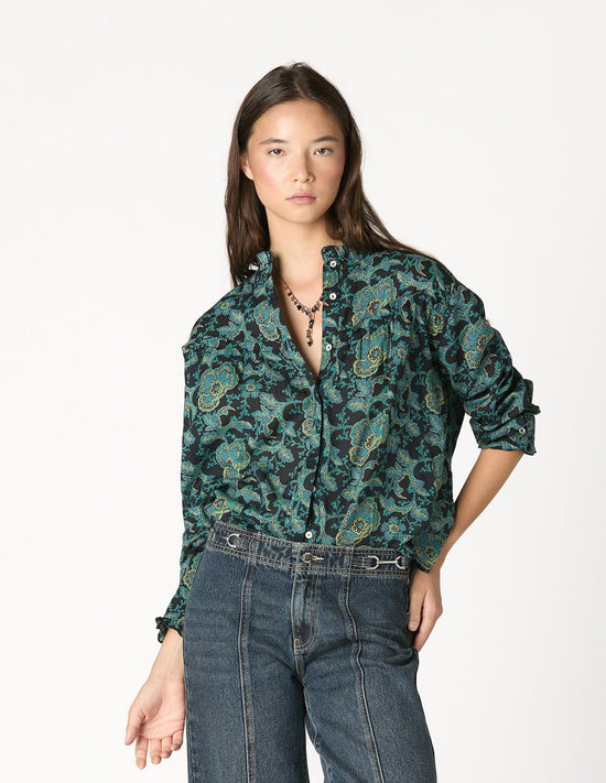 WILD BLUE RUFFLE SHIRT