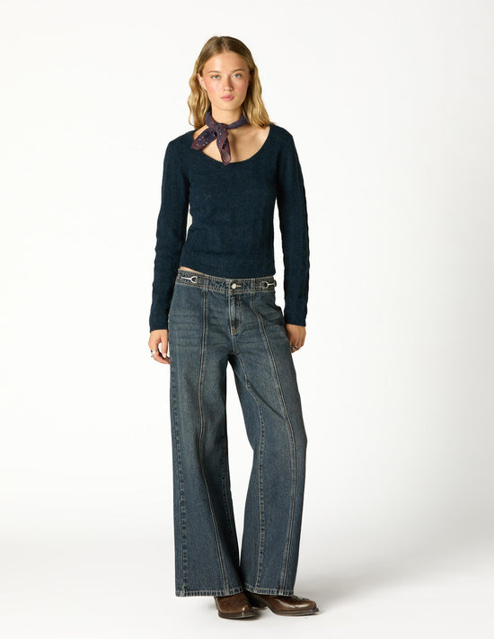 TROUSERS BUCKLE WAISTBAND DARK BLUE