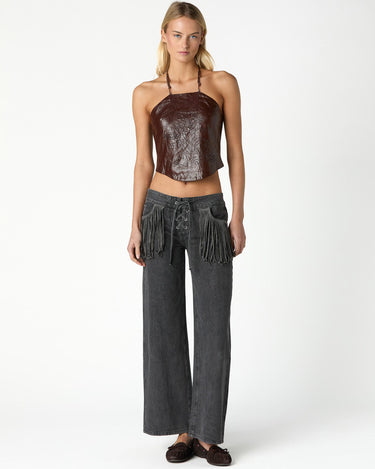 FRINGED ANTHRACITE DENIM PANTS