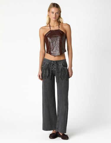 FRINGED ANTHRACITE DENIM PANTS