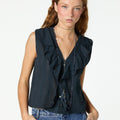 SLEEVELESS RUFFLED TOP ANTHRACITE