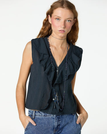 SLEEVELESS RUFFLED TOP ANTHRACITE