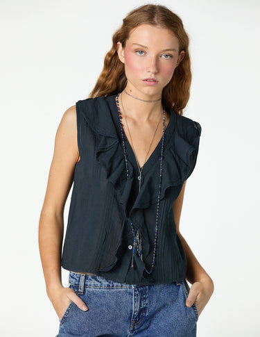 SLEEVELESS RUFFLED TOP ANTHRACITE