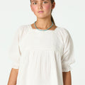 PUFF SLEEVE SHIRRED SHIRT WHITE