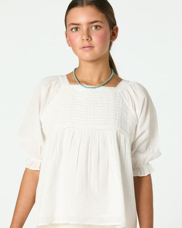 PUFF SLEEVE SHIRRED SHIRT WHITE