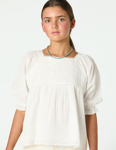 PUFF SLEEVE SHIRRED SHIRT WHITE