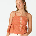 ORANGE BUTI STRAP TOP