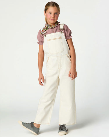 WHITE DUNGAREES EMBROIDERED POCKETS