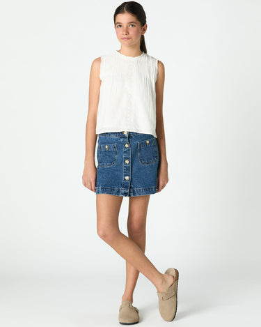 BLUE DENIM BUTTON SKIRT