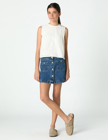 BLUE DENIM BUTTON SKIRT