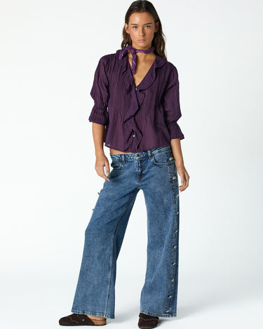 BLUE FLORAL SIDE BUTTON DENIM