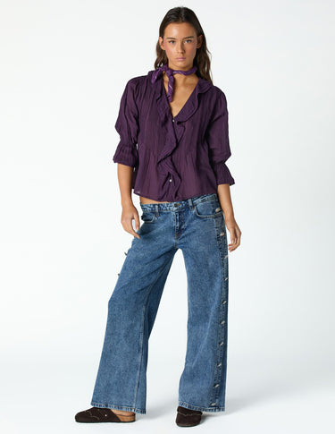 BLUE FLORAL SIDE BUTTON DENIM