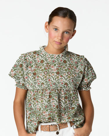 GREEN STITCHING FLORAL PRINT SHIRT