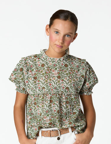 GREEN STITCHING FLORAL PRINT SHIRT