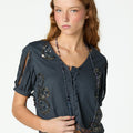 EMBROIDERED TULLE SHIRT ANTHRACITE