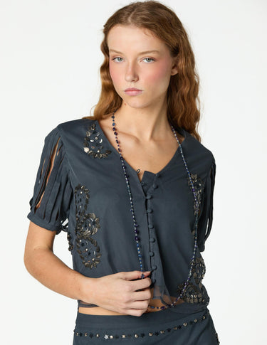 EMBROIDERED TULLE SHIRT ANTHRACITE