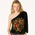 EMBROIDERED VELVET ASYMMETRICAL TOP