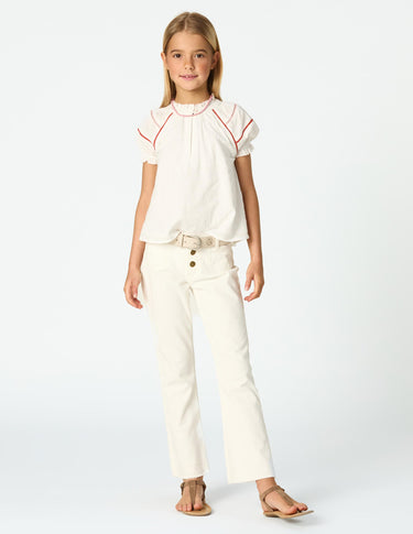 White flared denim pants