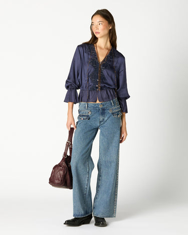 PANTALÓN DENIM TAPETA TACHAS BLUE