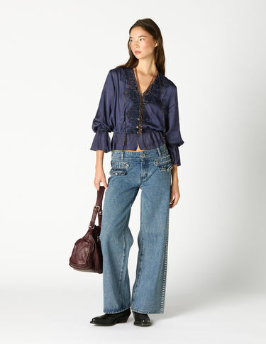 PANTALÓN DENIM TAPETA TACHAS BLUE
