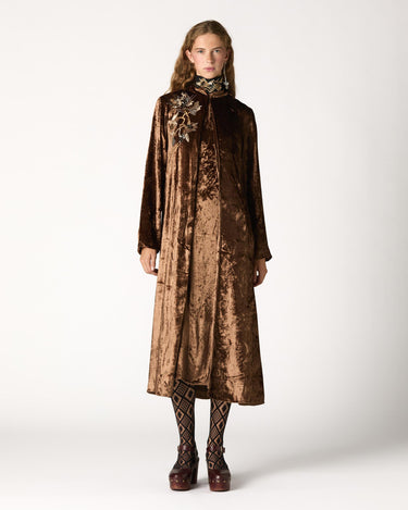 EMBROIDERED VELVET DJELLABA BROWN