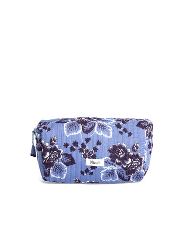 LARGE VINTAGE PRINT ANILINE BLUE TOILETRY BAG