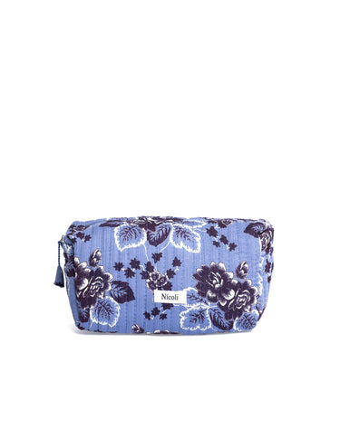 LARGE VINTAGE PRINT ANILINE BLUE TOILETRY BAG