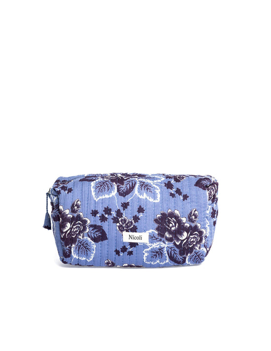 LARGE VINTAGE PRINT ANILINE BLUE TOILETRY BAG