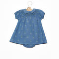 Bicolor blue Indian flower smocked Peter Pan collar dress