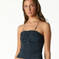 ANTHRACITE GATHERED NECKLINE T-SHIRT
