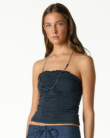 ANTHRACITE GATHERED NECKLINE T-SHIRT