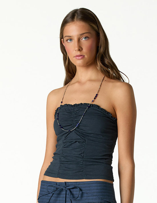 ANTHRACITE GATHERED NECKLINE T-SHIRT