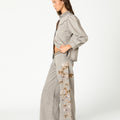 EMBROIDERED FLOWER TROUSERS LIGHT GREY
